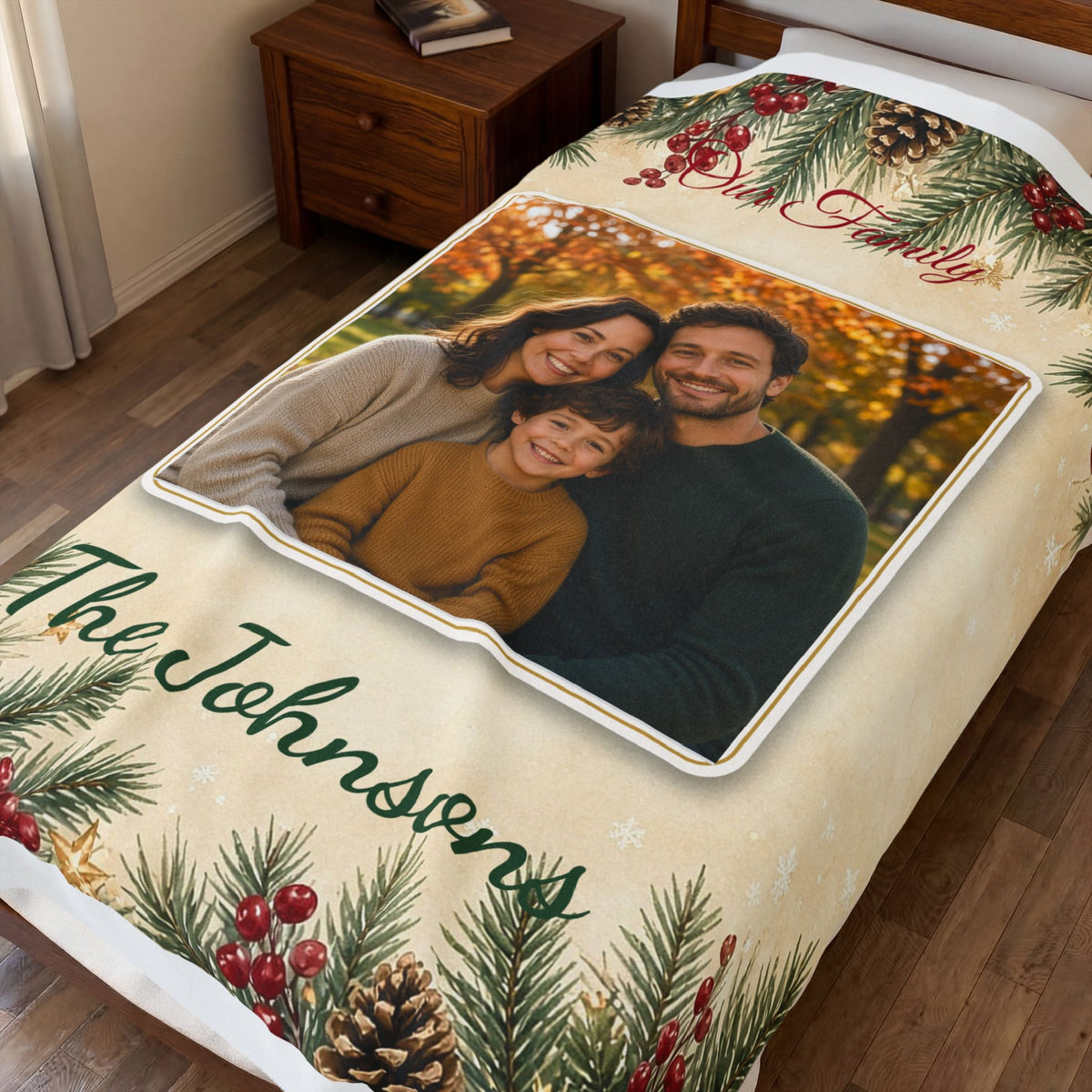 Personalized Family Photo Blanket – Custom Name Velveteen Plush Throw