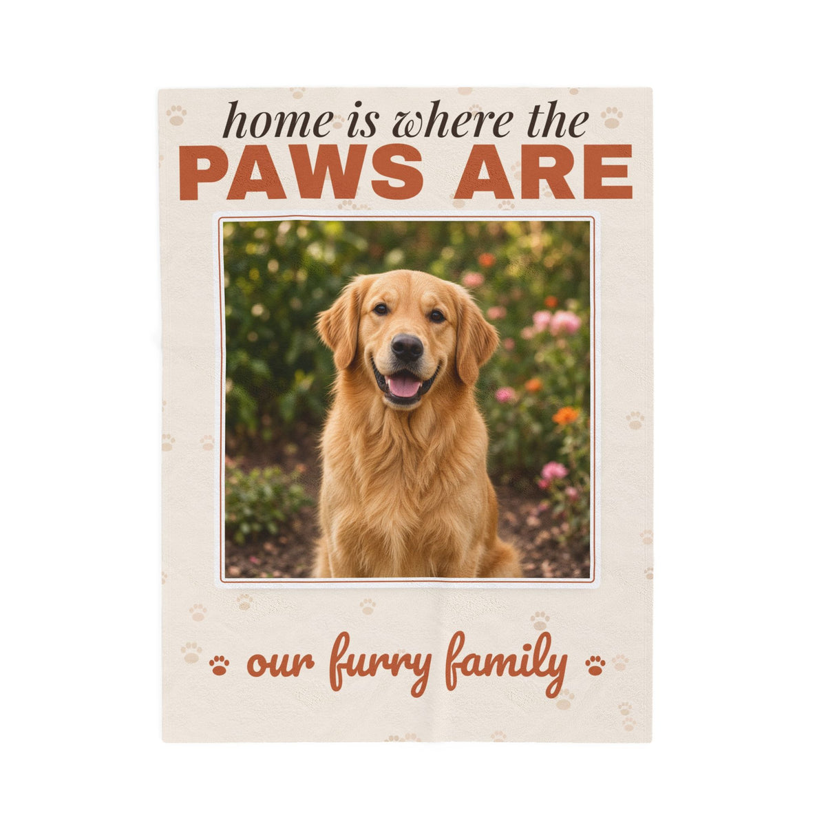 Personalized Pet Photo Blanket — Home Is Where the Paws Are Custom Dog or Cat Velveteen Throw