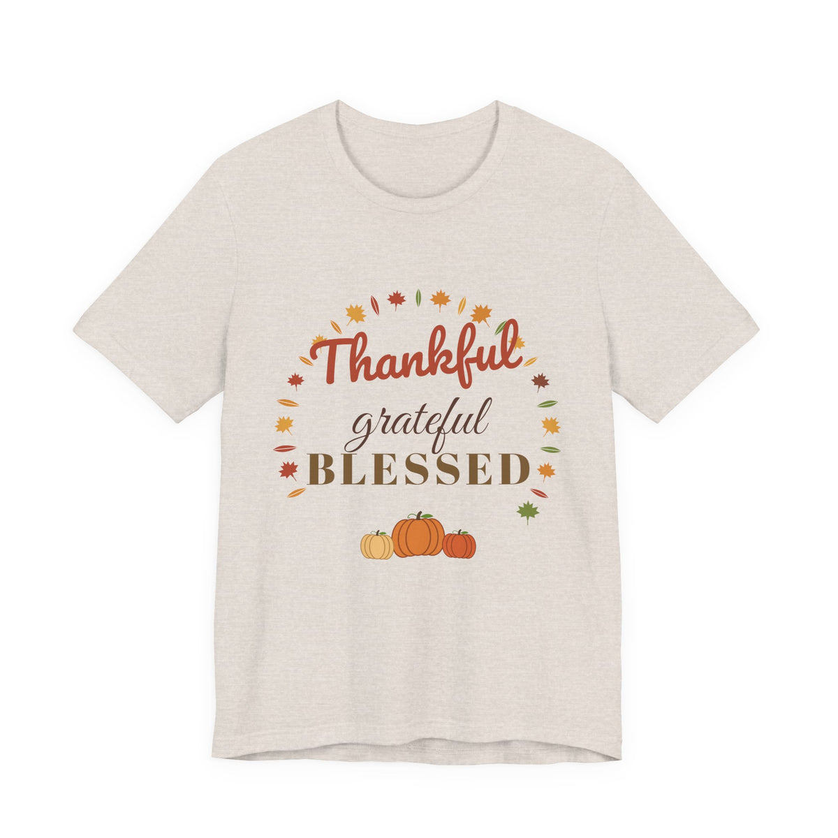 Thankful Grateful Blessed Tee — Fall Leaves & Pumpkin Thanksgiving T-Shirt