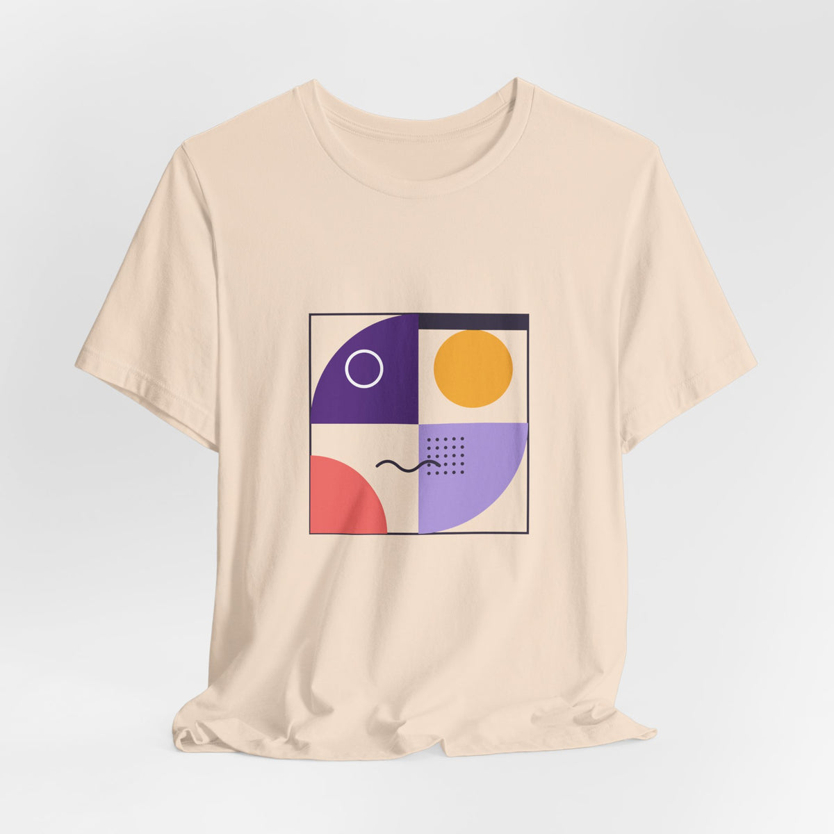 Modern Geometric Art Tee — Bauhaus Inspired Purple Abstract Shapes T-Shirt