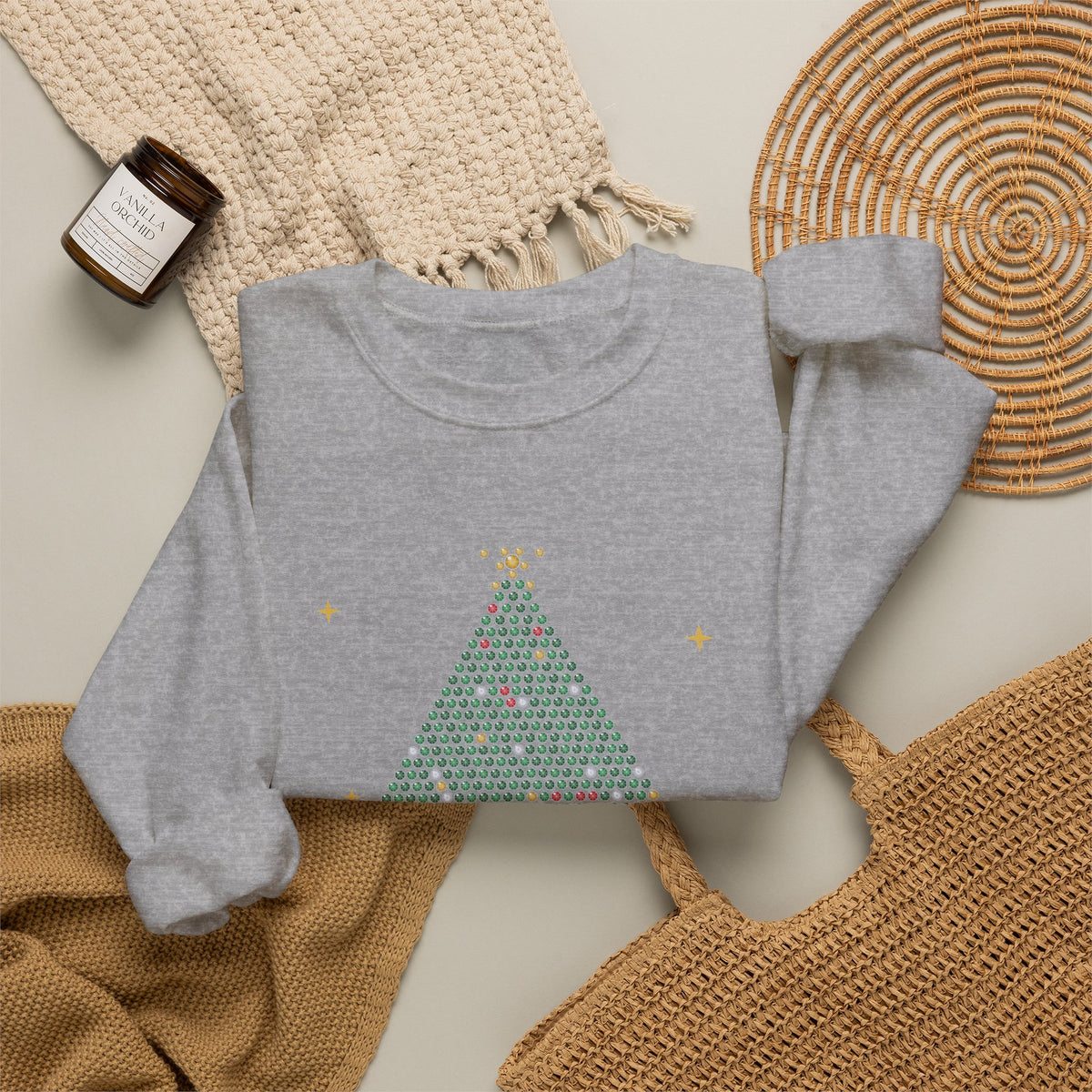 Faux Rhinestone Christmas Tree Sweatshirt — Sparkly Bling Look Merry Christmas Crewneck