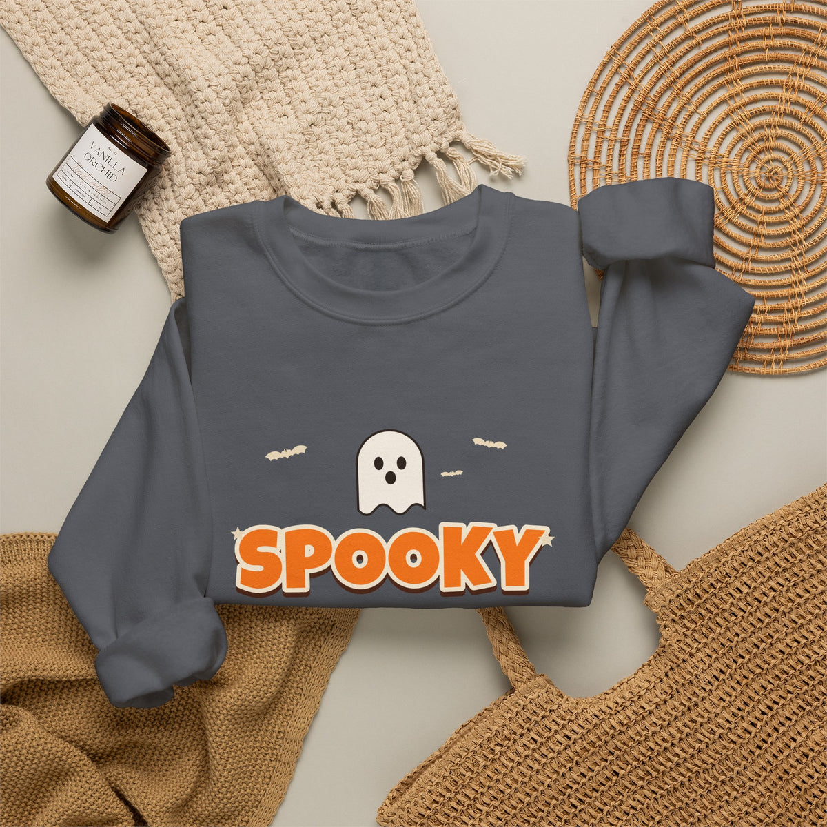 Spooky Mama Halloween Sweatshirt — Retro Pumpkin & Ghost Crewneck for Moms