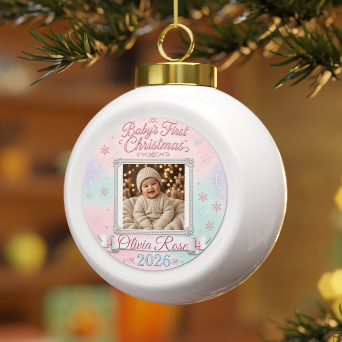 Baby's First Christmas 2026 Ornament – Personalized Photo & Name Keepsake Ball