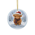 Highland Cow Christmas Ornament — Cute Santa Hat Farmhouse Ceramic Ornament