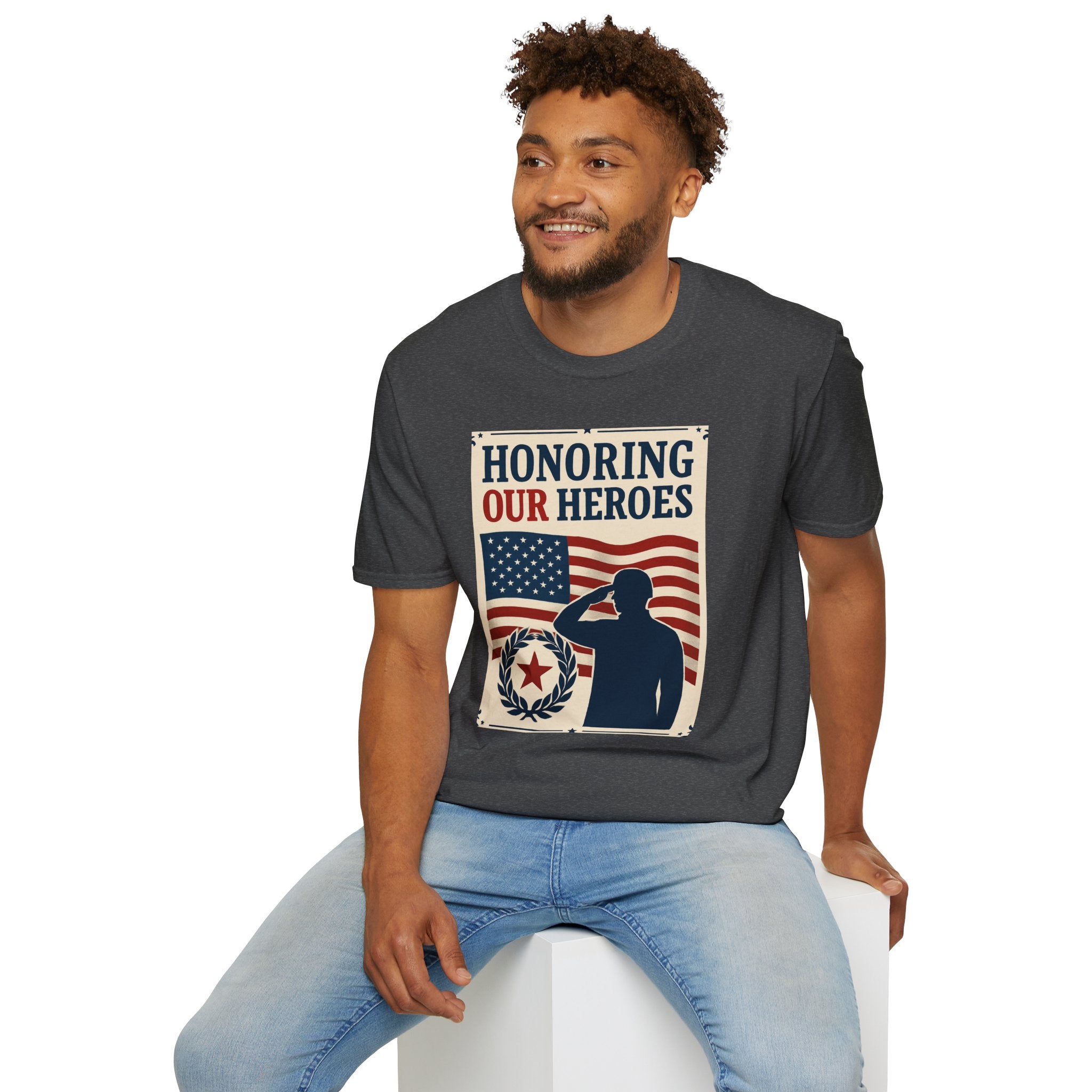 Honoring Our Heroes Patriotic T-Shirt — Salute, American Flag Memorial Tee