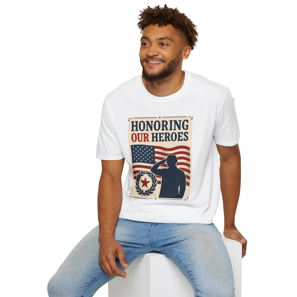 Honoring Our Heroes Patriotic T-Shirt — Salute, American Flag Memorial Tee