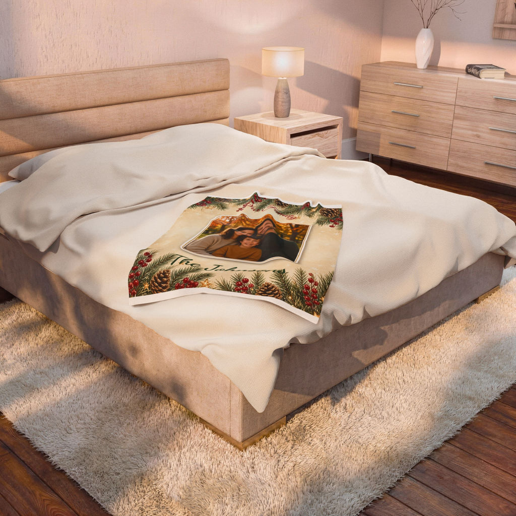 Personalized Family Photo Blanket – Custom Name Velveteen Plush Throw