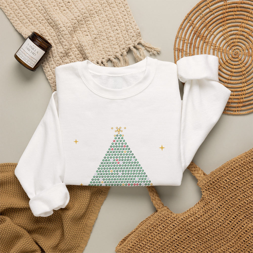 Faux Rhinestone Christmas Tree Sweatshirt — Sparkly Bling Look Merry Christmas Crewneck