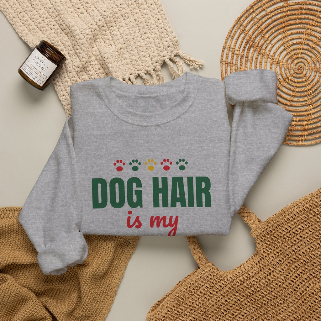 Dog Hair Is My Christmas Glitter Sweatshirt — Funny Dog Mom & Dog Dad Christmas Crewneck