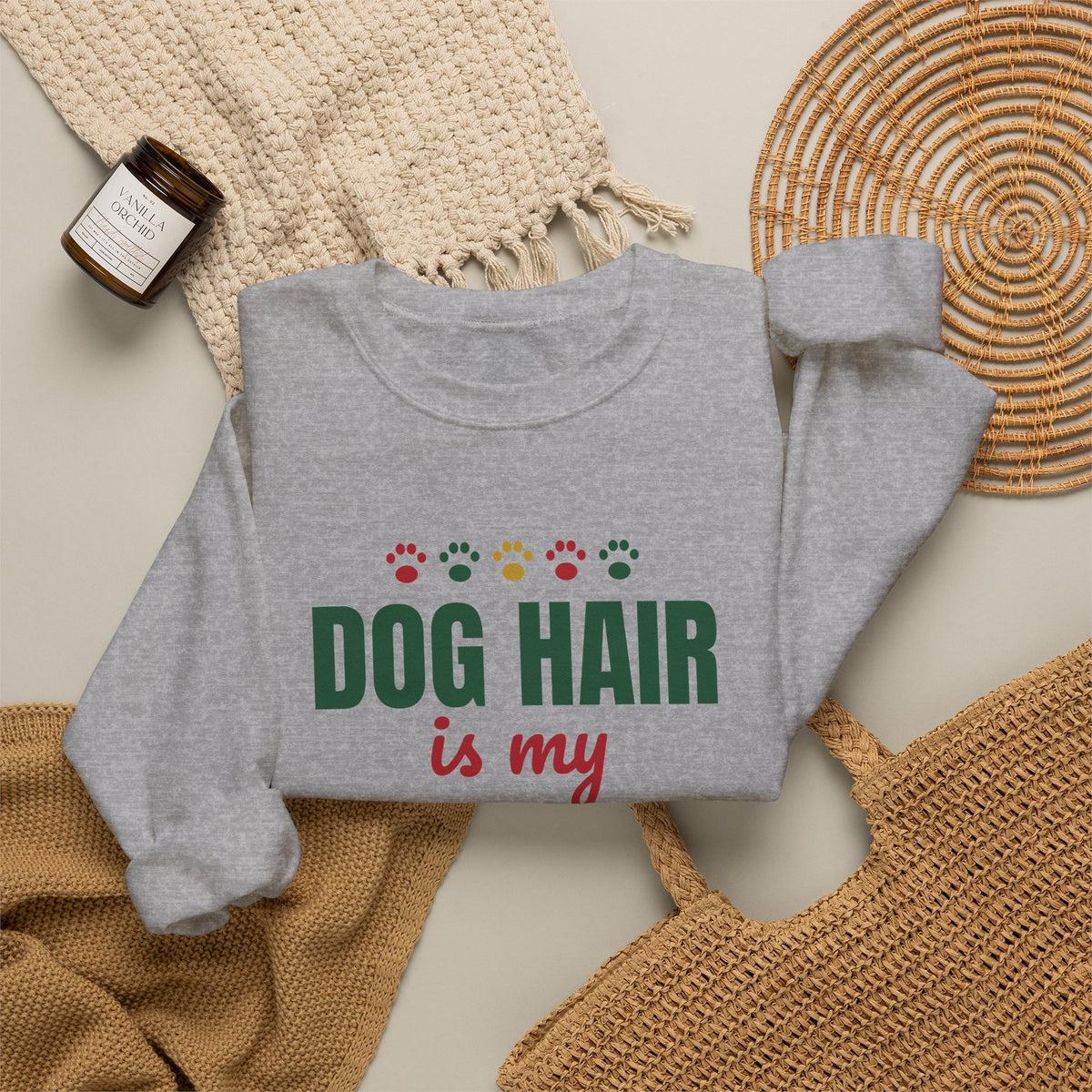 Dog Hair Is My Christmas Glitter Sweatshirt — Funny Dog Mom & Dog Dad Christmas Crewneck