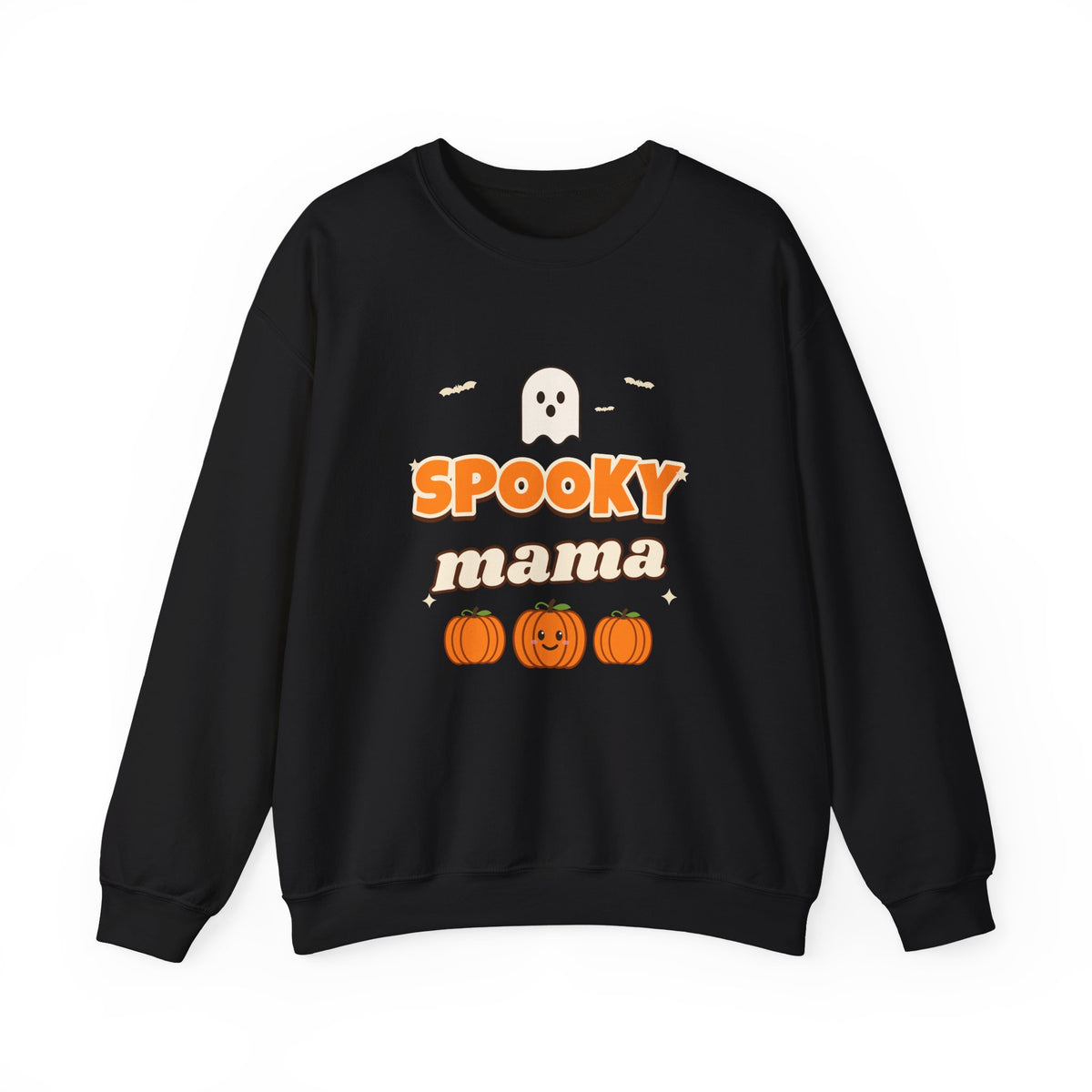 Spooky Mama Halloween Sweatshirt — Retro Pumpkin & Ghost Crewneck for Moms