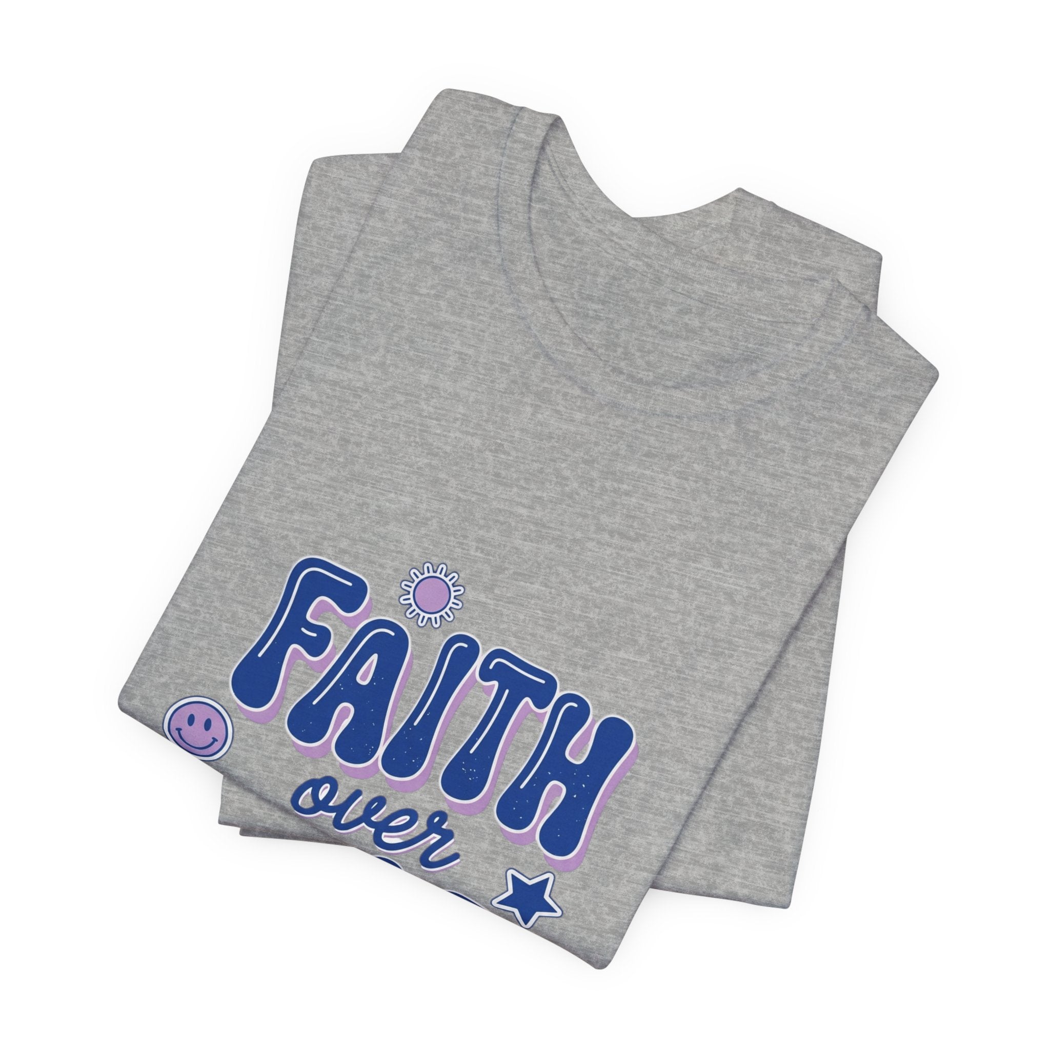 Faith Over Fear Tee | Christian Rainbow Scripture, Playful Mixed-Font Faith Shirt