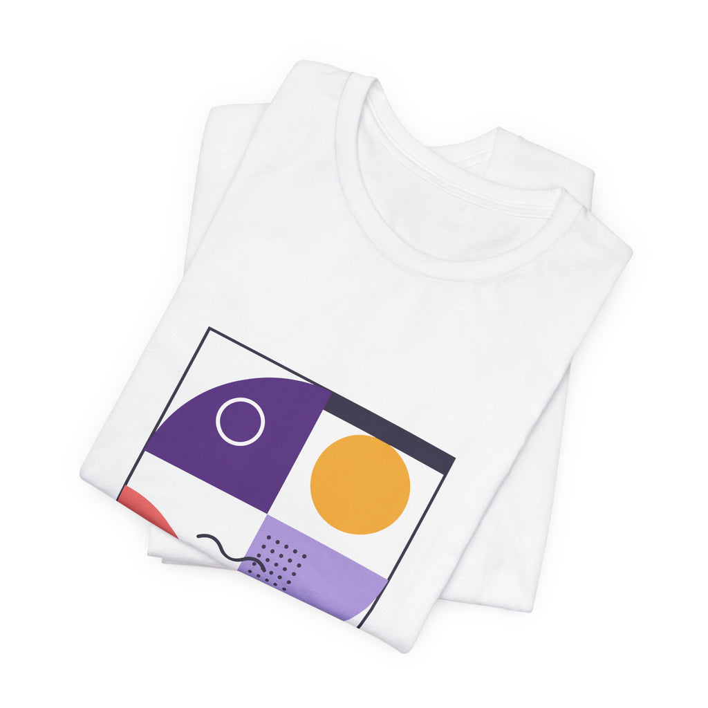 Modern Geometric Art Tee — Bauhaus Inspired Purple Abstract Shapes T-Shirt