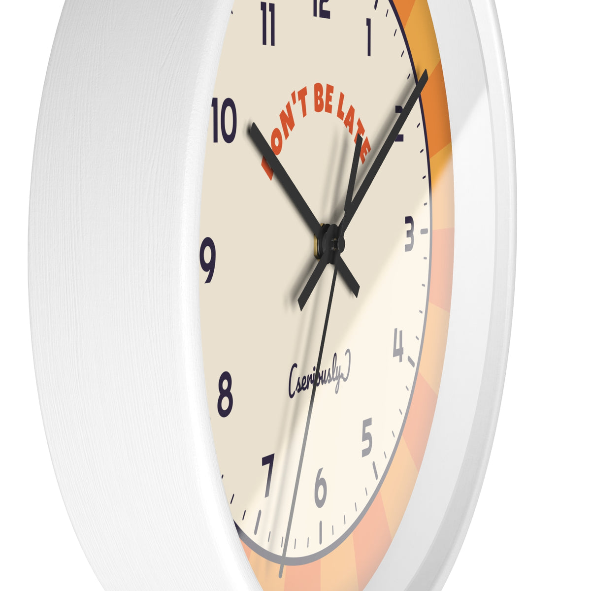 Don't Be Late Retro Wall Clock — Funny Sunburst 10" Clock for Home & Office