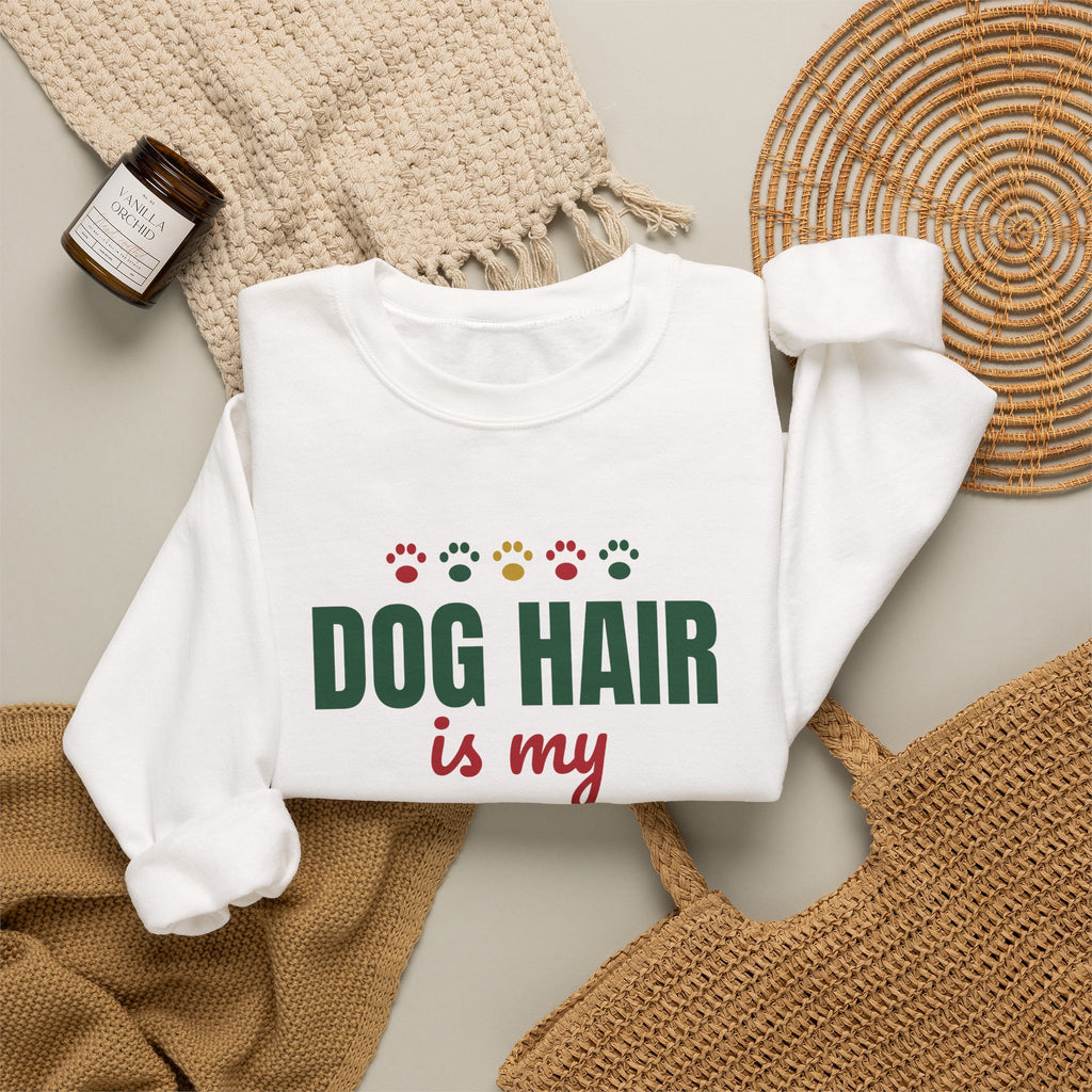 Dog Hair Is My Christmas Glitter Sweatshirt — Funny Dog Mom & Dog Dad Christmas Crewneck
