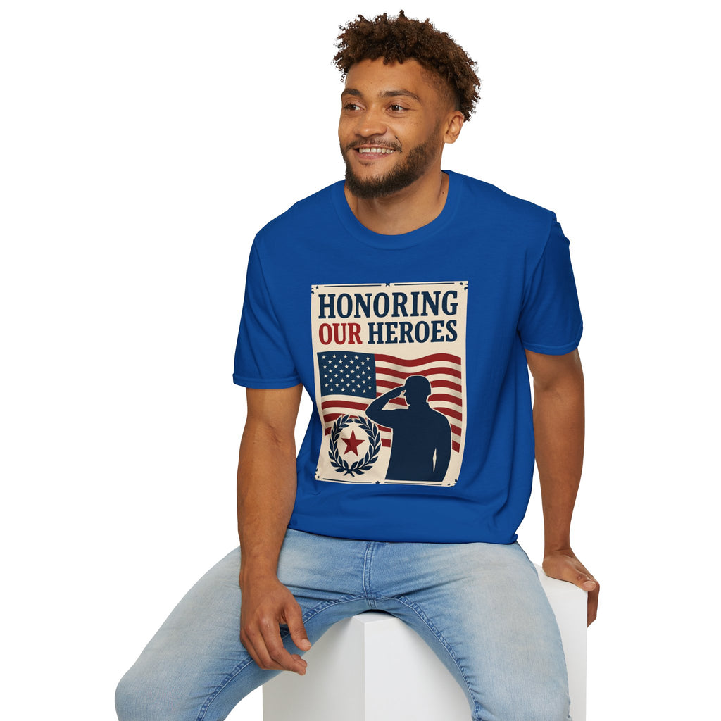 Honoring Our Heroes Patriotic T-Shirt — Salute, American Flag Memorial Tee