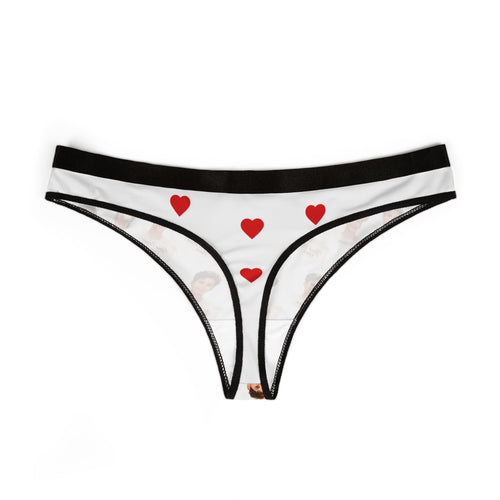 Custom Photo Heart Print Thong  Personalized Women's Lingerie for Gifts and Valentine’s