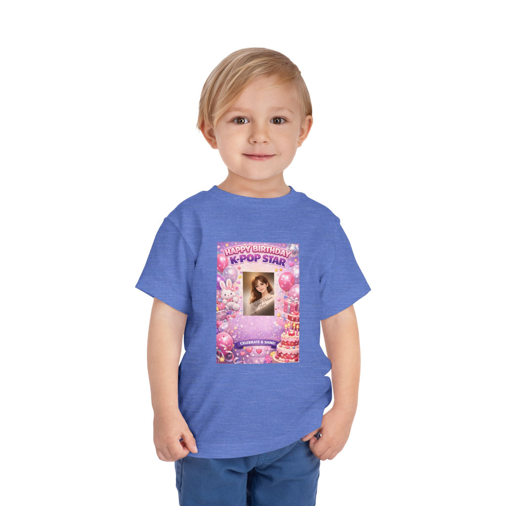 Toddler Tee — "Happy Birthday K-Pop Star" Pink Birthday Photo Shirt - Upload your own picture