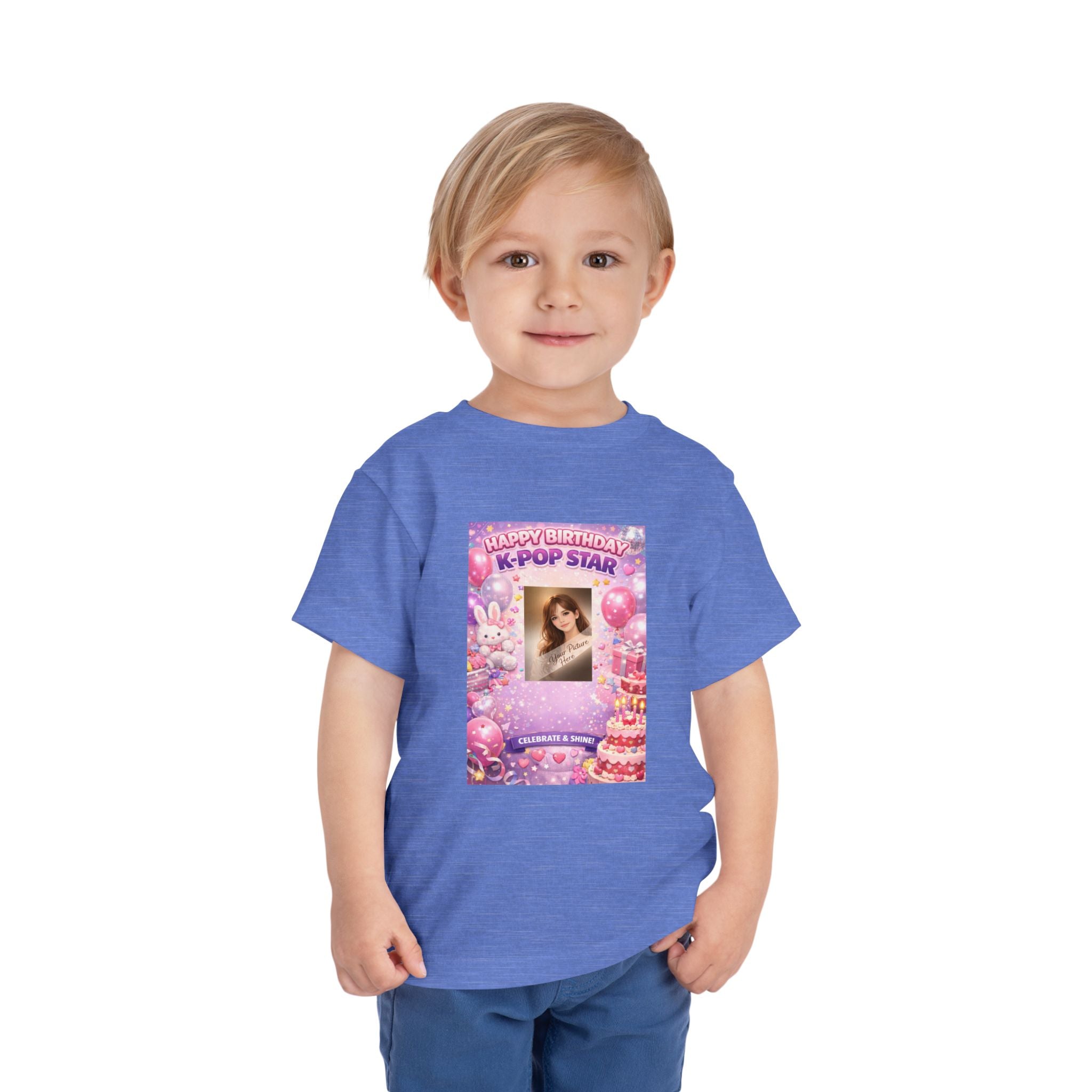 Toddler Tee — "Happy Birthday K-Pop Star" Pink Birthday Photo Shirt - Upload your own picture