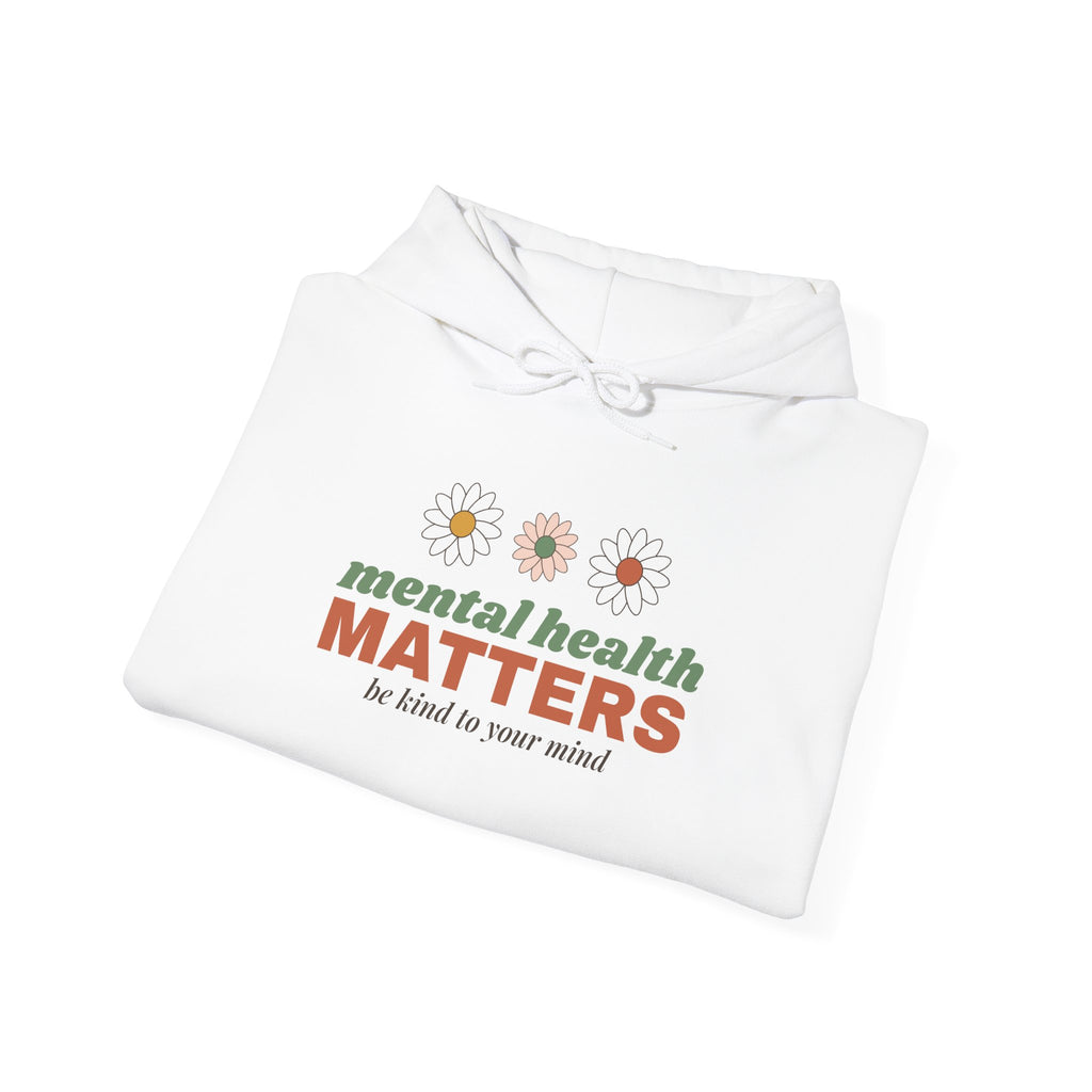Mental Health Matters Hoodie — Be Kind to Your Mind Retro Daisy Hooded Sweatshirt