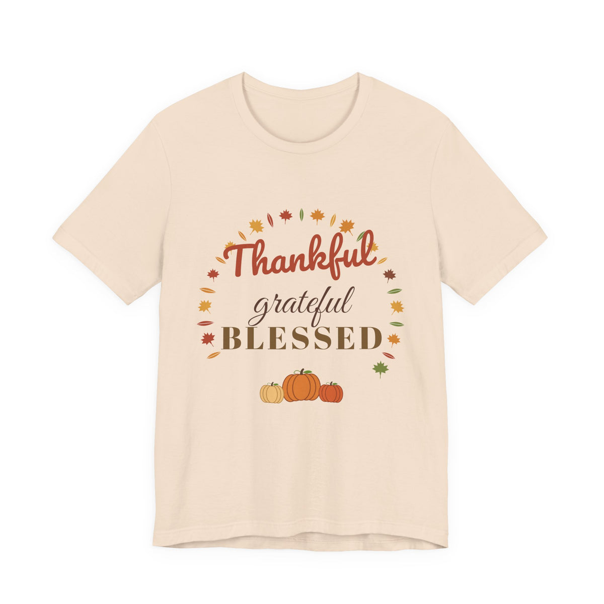 Thankful Grateful Blessed Tee — Fall Leaves & Pumpkin Thanksgiving T-Shirt