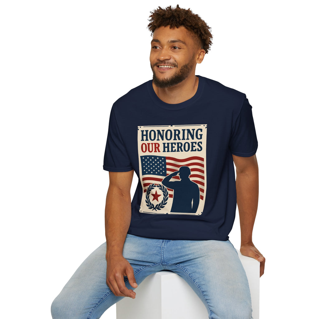 Honoring Our Heroes Patriotic T-Shirt — Salute, American Flag Memorial Tee