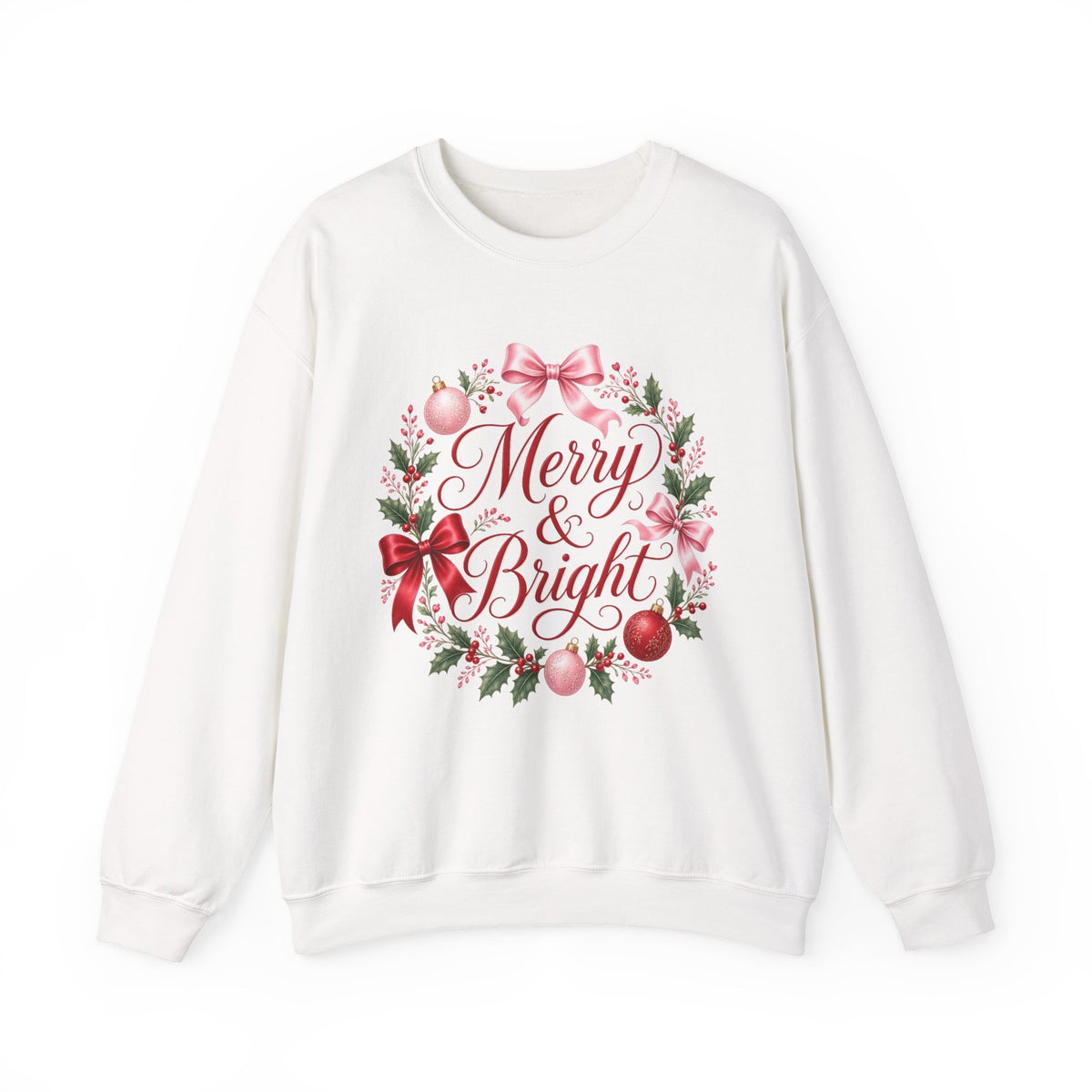 Merry and Bright Coquette Bow Sweatshirt — Pink Christmas Crewneck