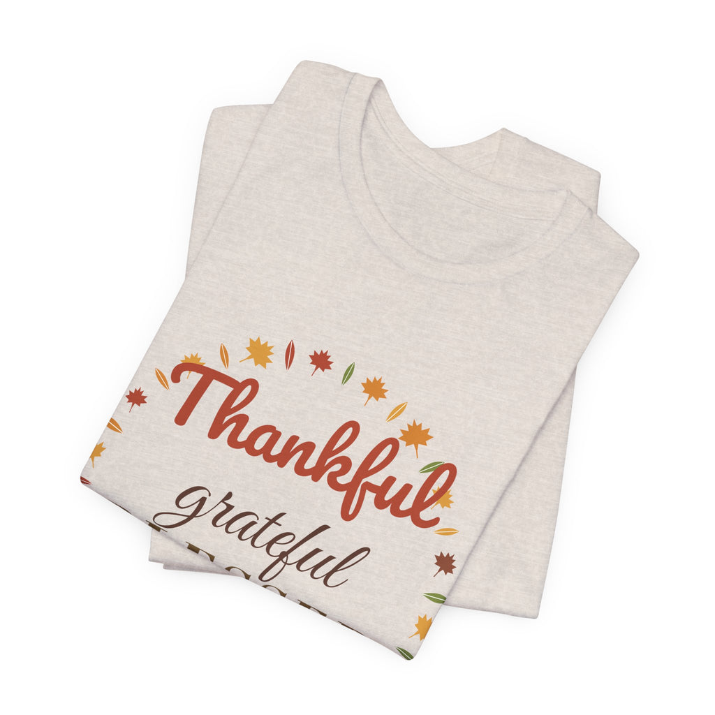 Thankful Grateful Blessed Tee — Fall Leaves & Pumpkin Thanksgiving T-Shirt