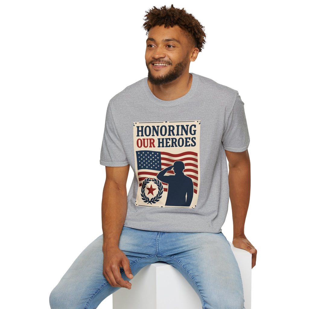 Honoring Our Heroes Patriotic T-Shirt — Salute, American Flag Memorial Tee