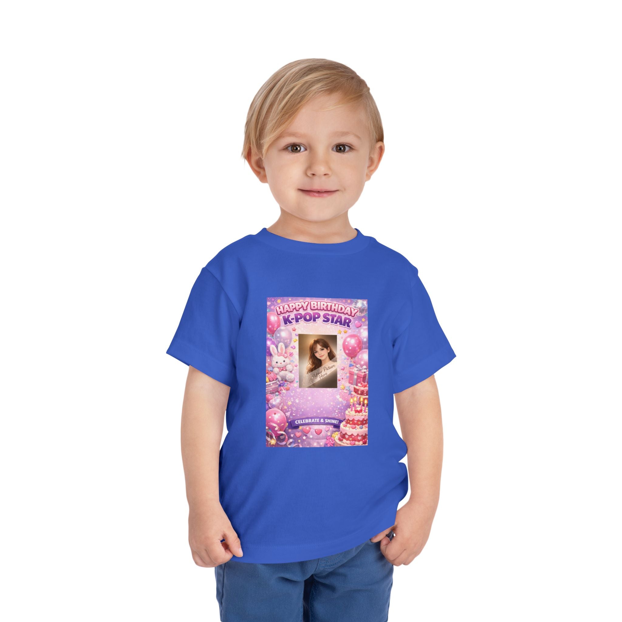 Toddler Tee — "Happy Birthday K-Pop Star" Pink Birthday Photo Shirt - Upload your own picture