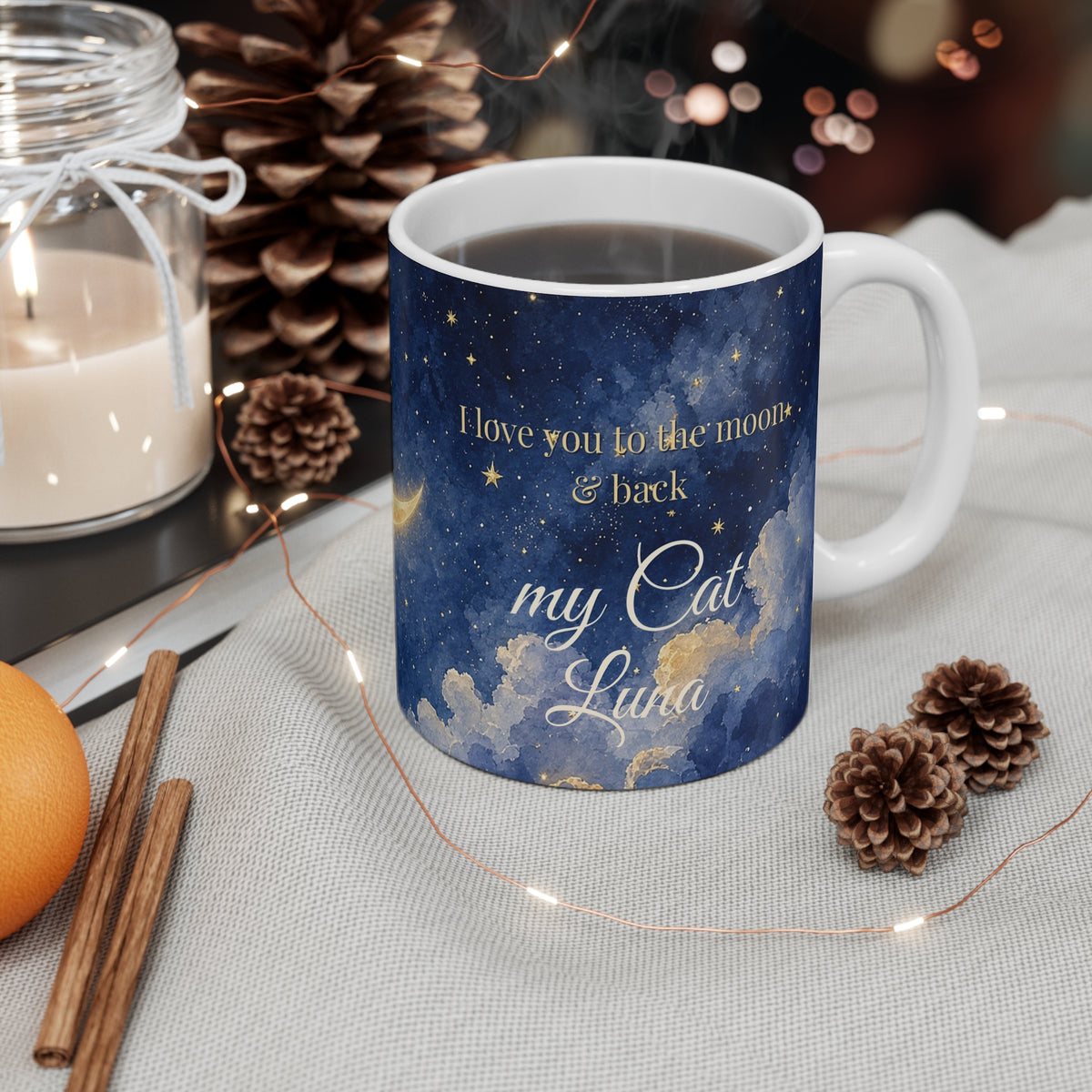 Cat Lover Mug – "I Love You to the Moon & Back" Personalized Photo Cup