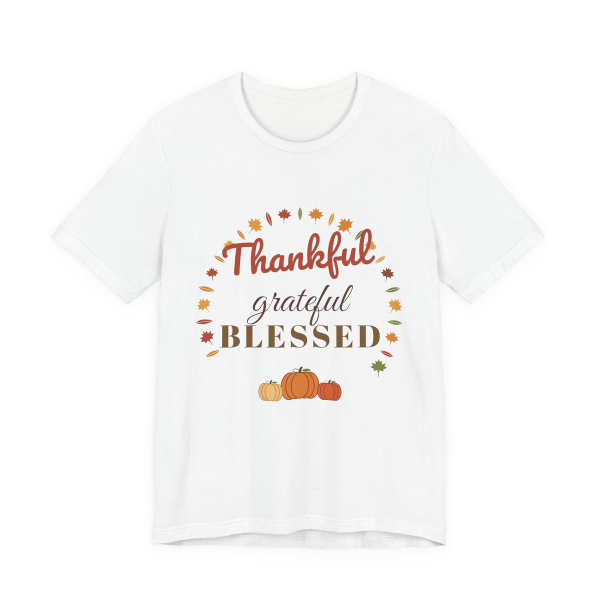 Thankful Grateful Blessed Tee — Fall Leaves & Pumpkin Thanksgiving T-Shirt