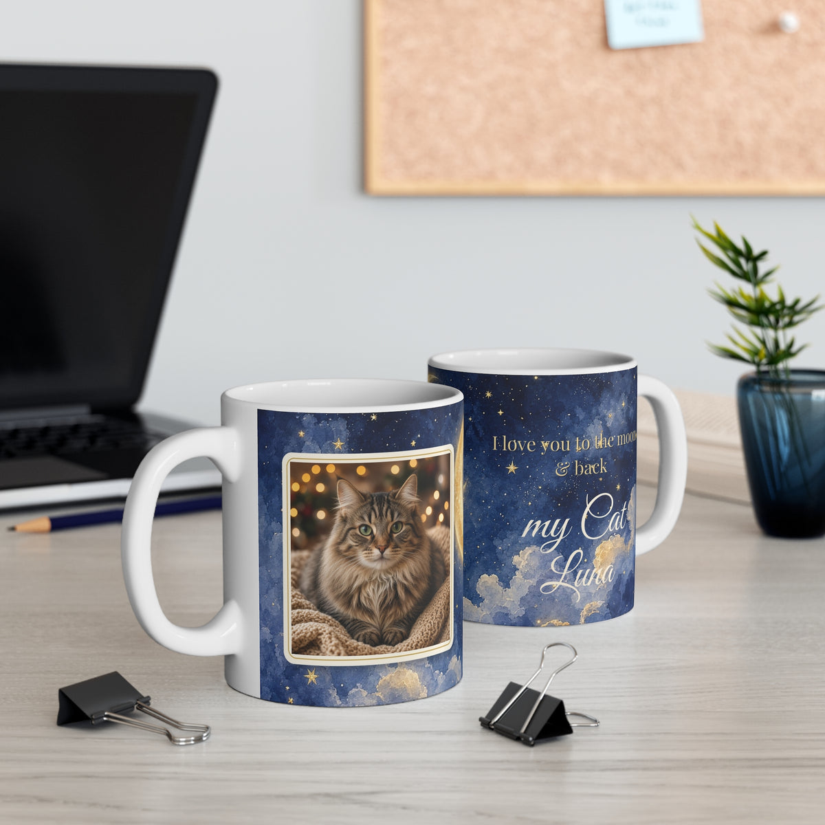 Cat Lover Mug – "I Love You to the Moon & Back" Personalized Photo Cup