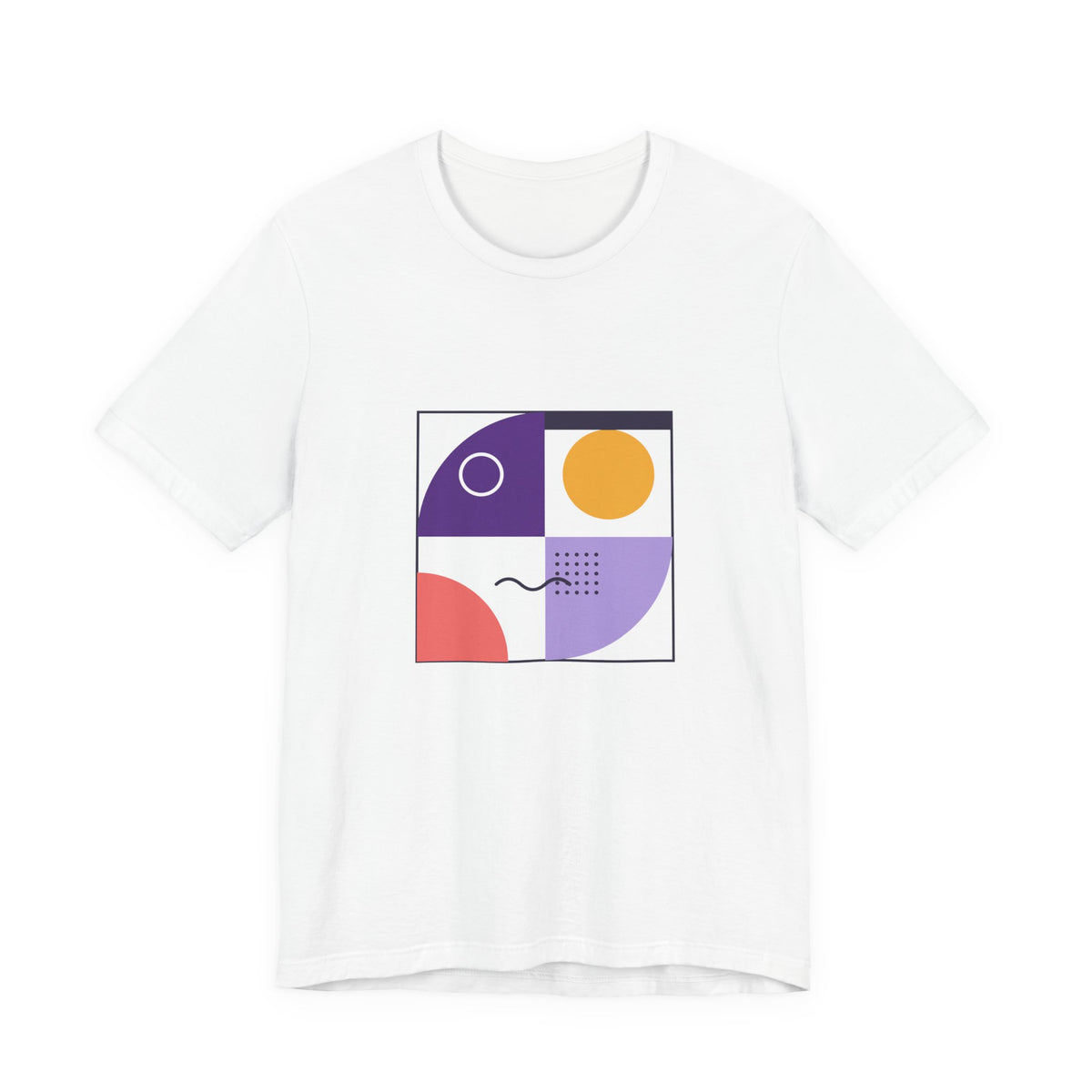 Modern Geometric Art Tee — Bauhaus Inspired Purple Abstract Shapes T-Shirt