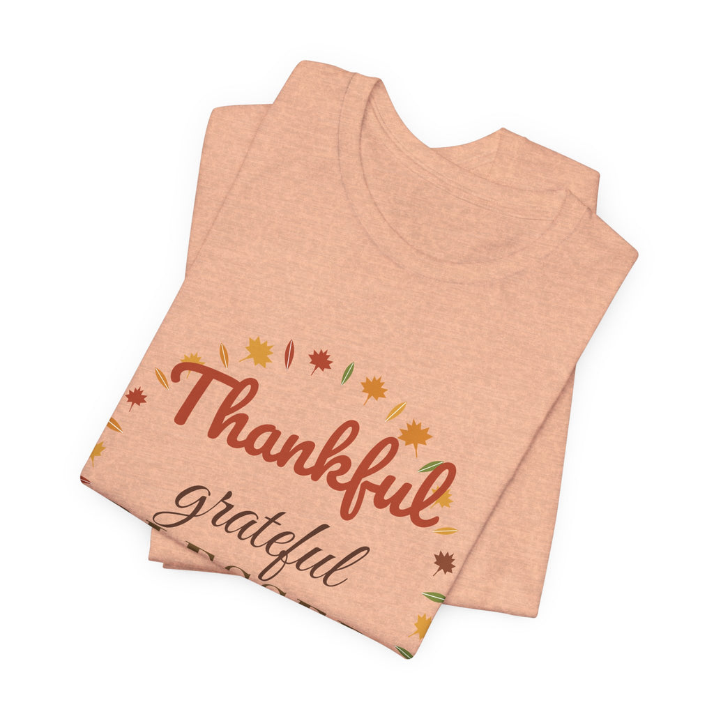 Thankful Grateful Blessed Tee — Fall Leaves & Pumpkin Thanksgiving T-Shirt