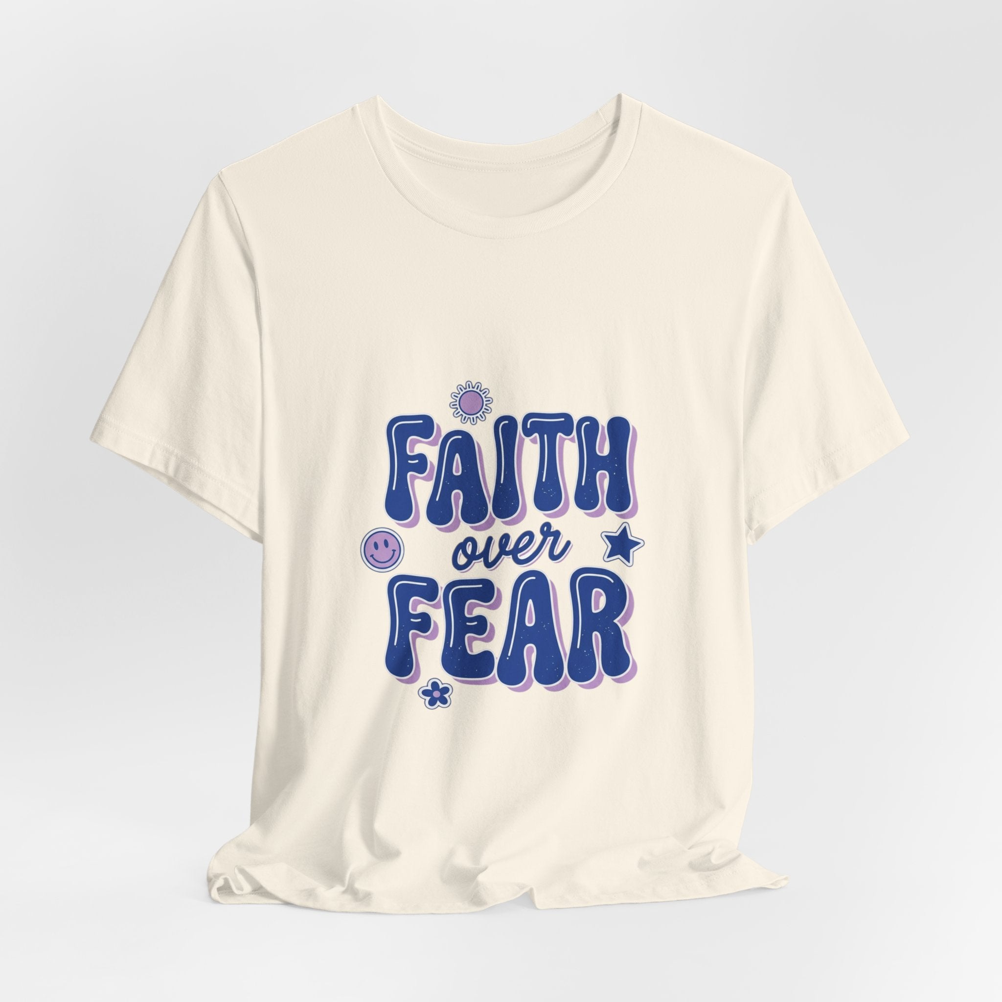 Faith Over Fear Tee | Christian Rainbow Scripture, Playful Mixed-Font Faith Shirt