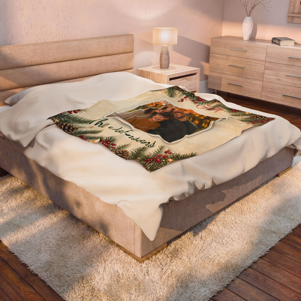 Personalized Family Photo Blanket – Custom Name Velveteen Plush Throw