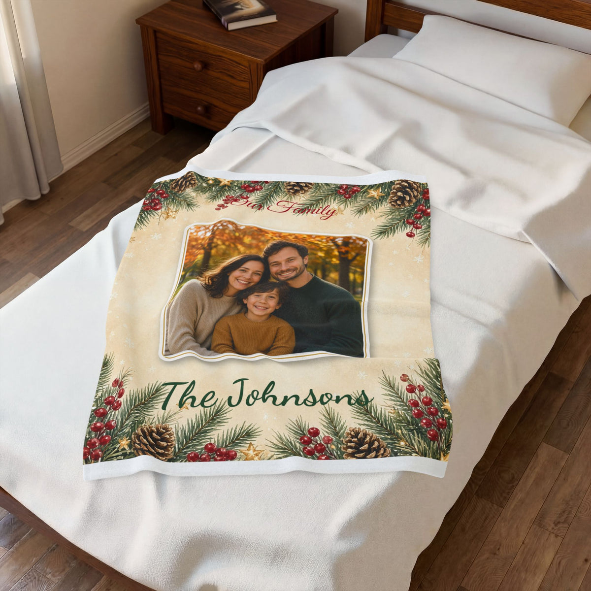 Personalized Family Photo Blanket – Custom Name Velveteen Plush Throw