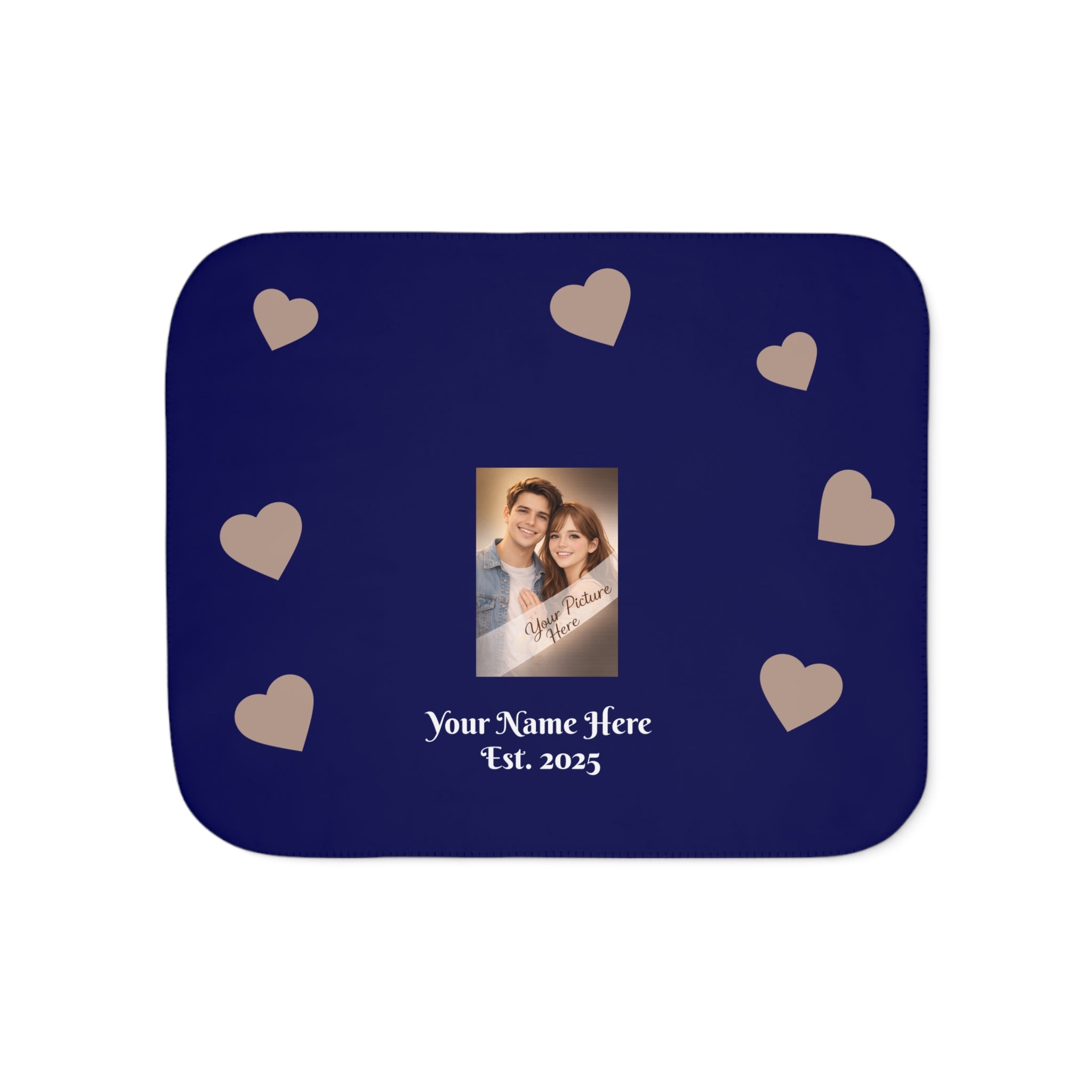 Personalized Photo Sherpa Blanket with Hearts, Your own Picture — Custom Name & Est. Date