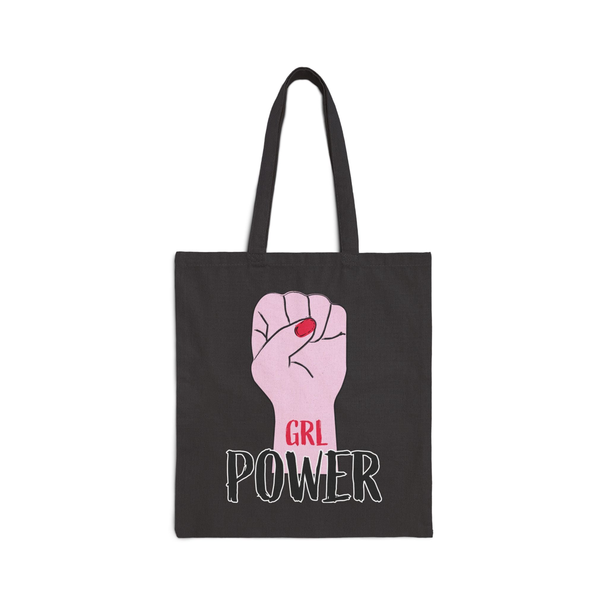 Tote Bag — "GRL POWER" Feminist Fist Canvas Tote, Empowerment Grocery & Everyday Reusable Bag