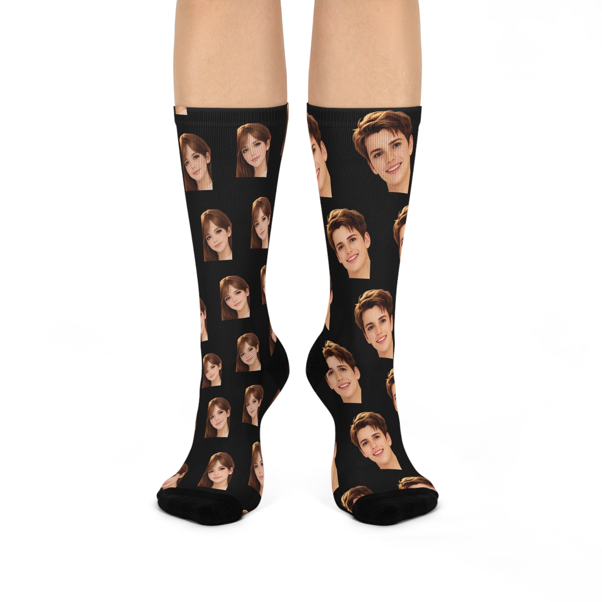 Custom Face Pattern Cushioned Crew Socks — Personalized Photo Repeat Socks