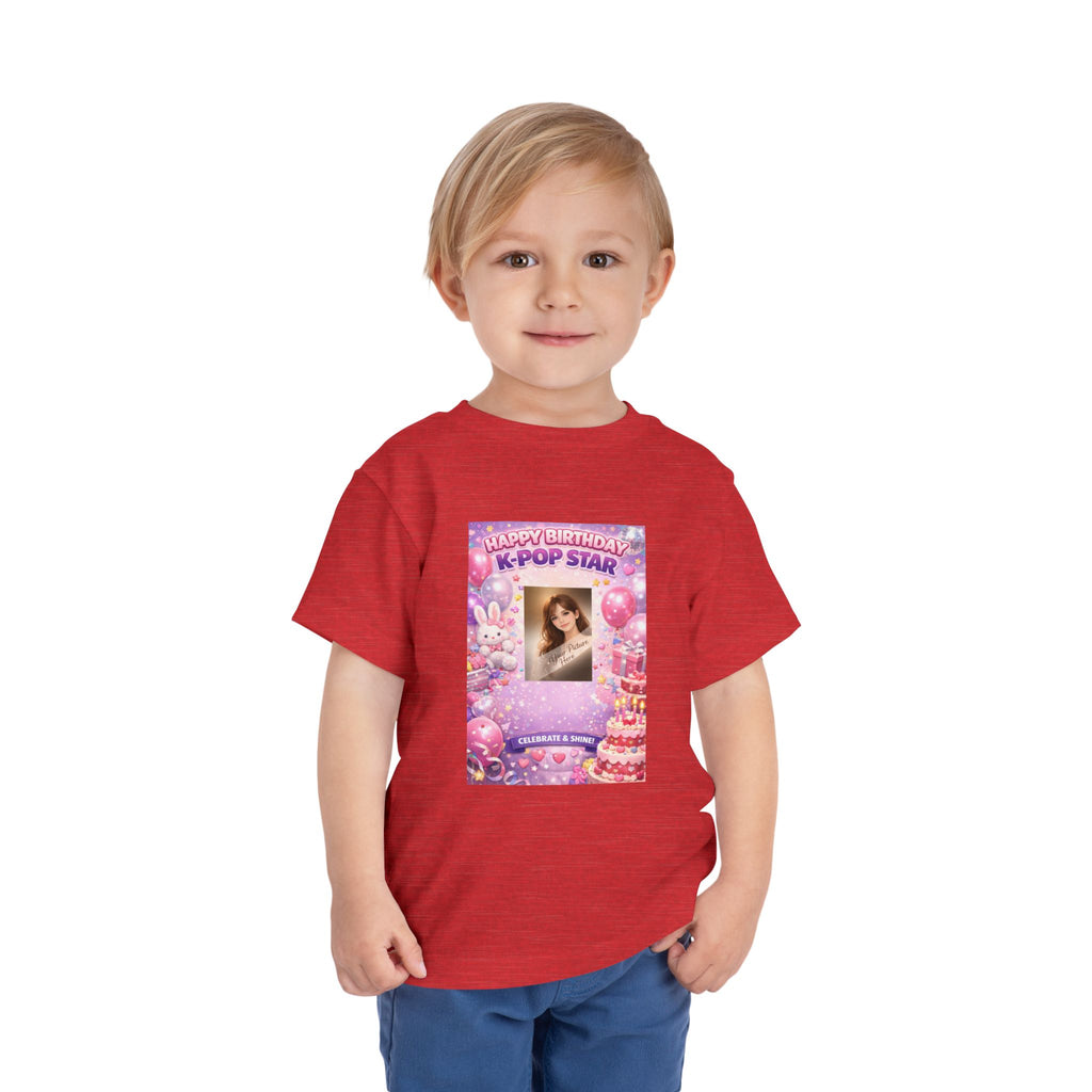 Toddler Tee — "Happy Birthday K-Pop Star" Pink Birthday Photo Shirt - Upload your own picture