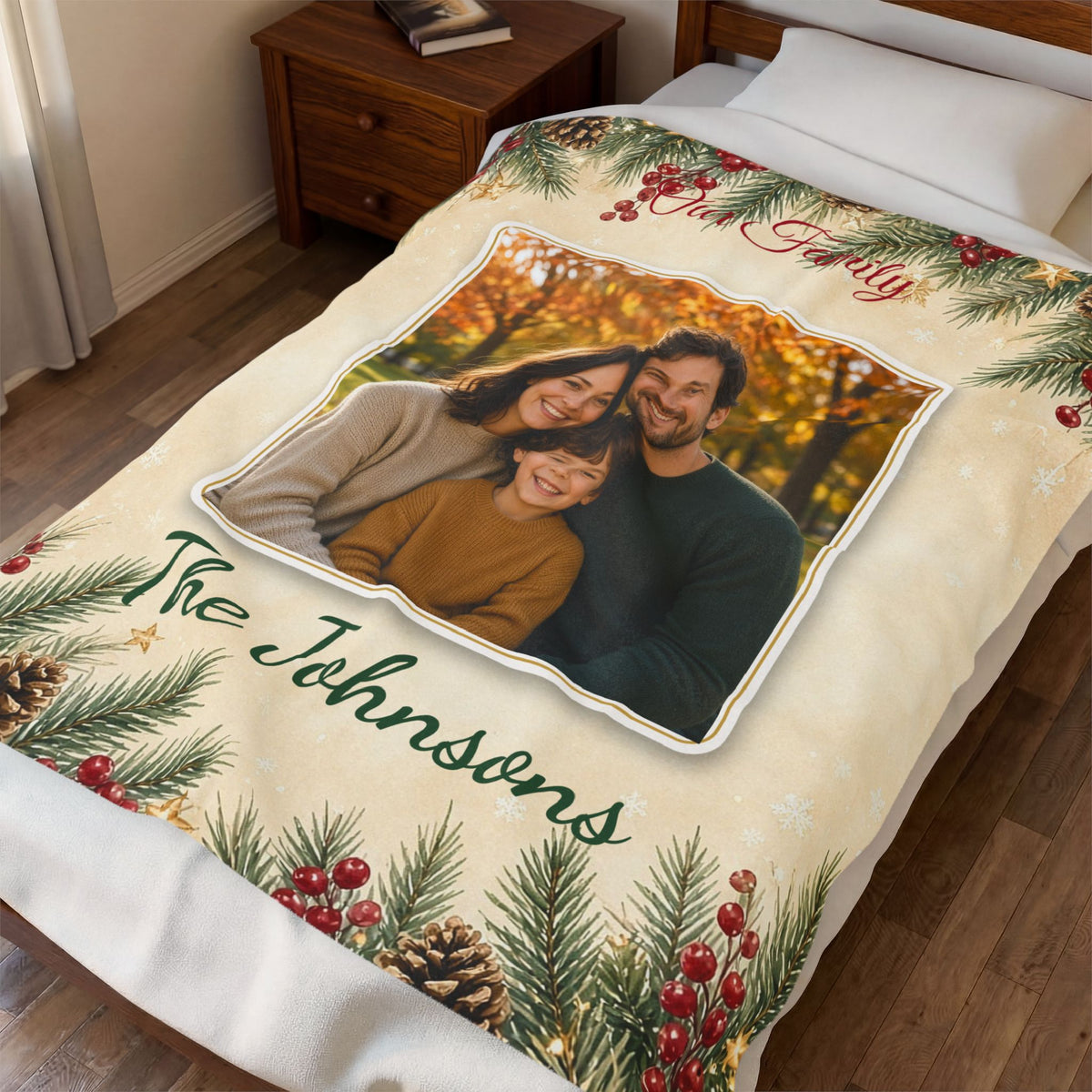 Personalized Family Photo Blanket – Custom Name Velveteen Plush Throw