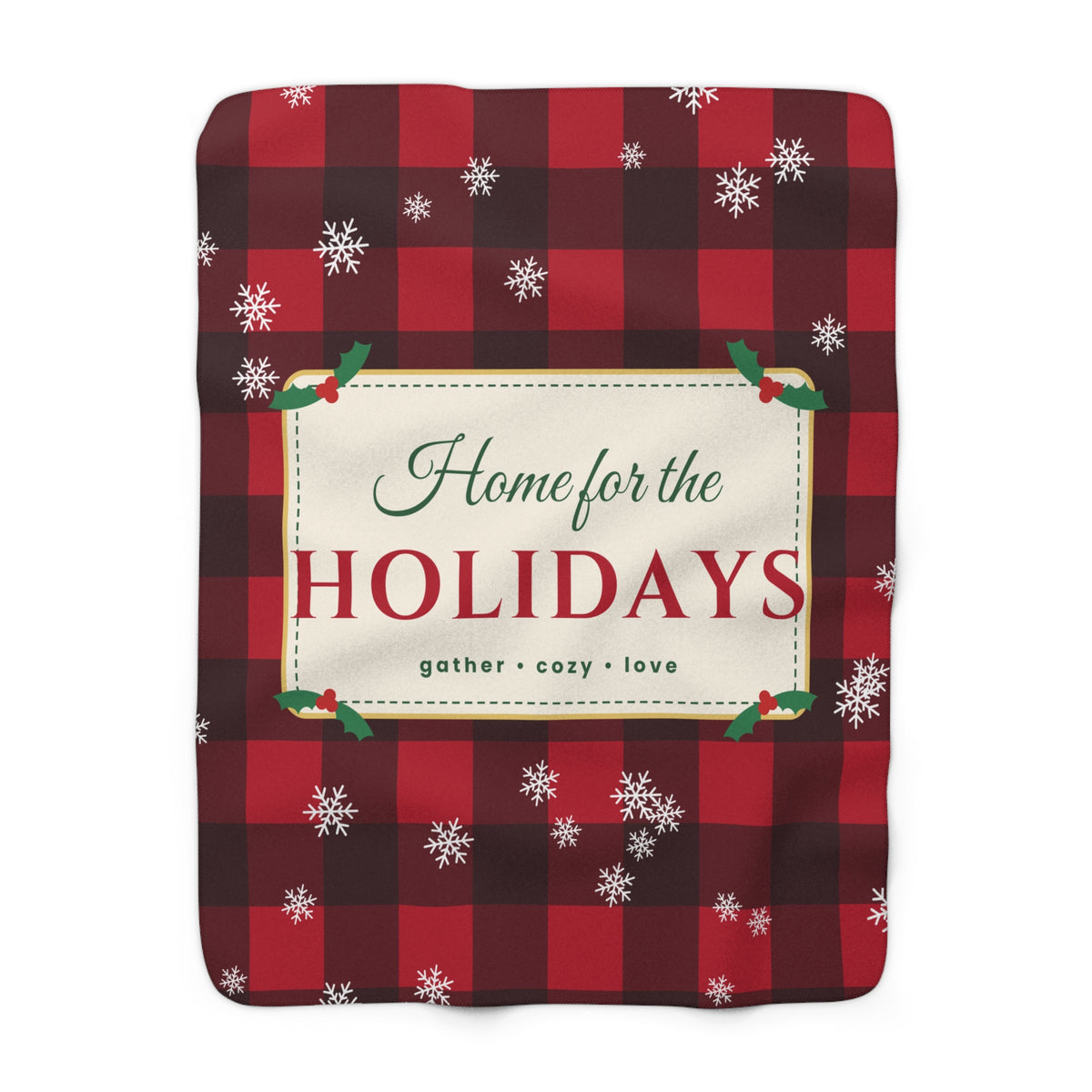 Home for the Holidays Sherpa Blanket — Buffalo Plaid Christmas Fleece Throw