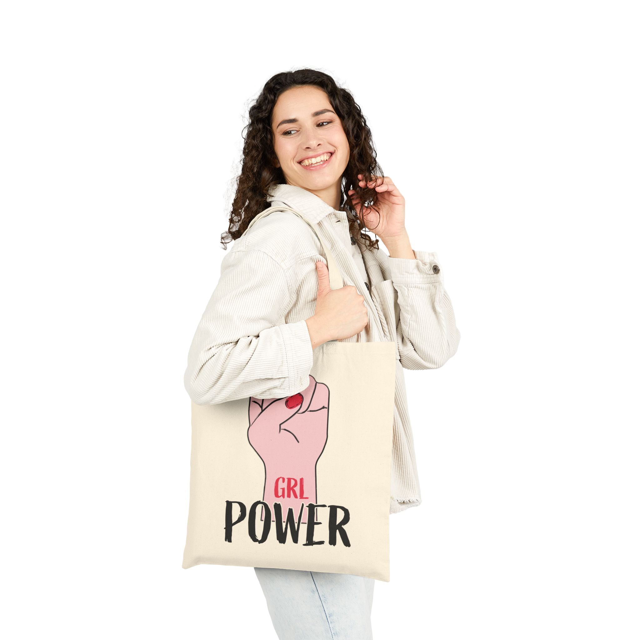 Tote Bag — "GRL POWER" Feminist Fist Canvas Tote, Empowerment Grocery & Everyday Reusable Bag