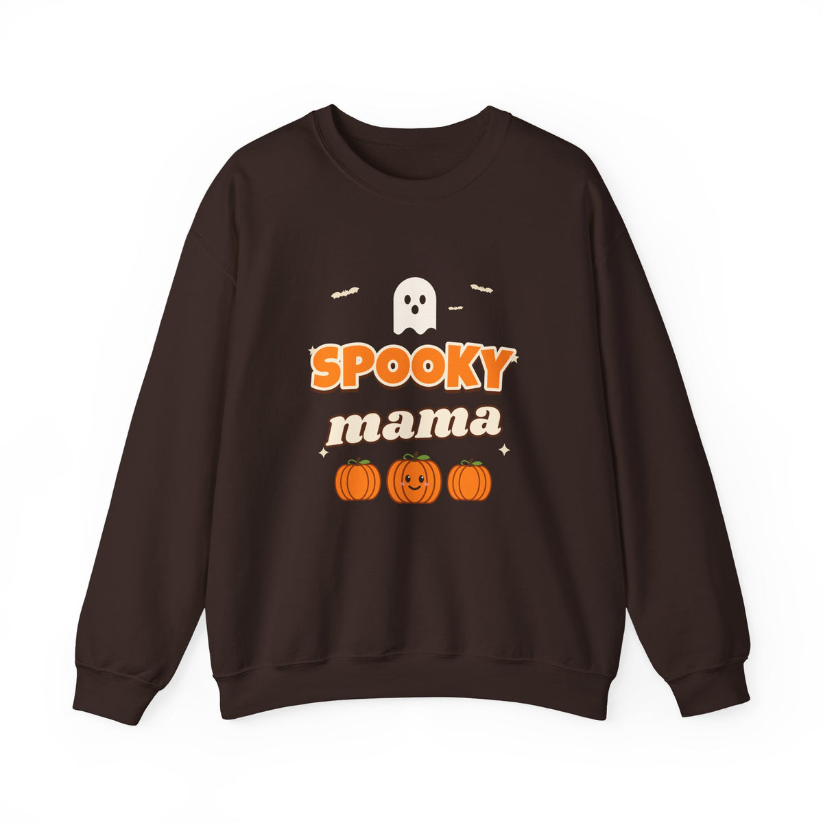 Spooky Mama Halloween Sweatshirt — Retro Pumpkin & Ghost Crewneck for Moms