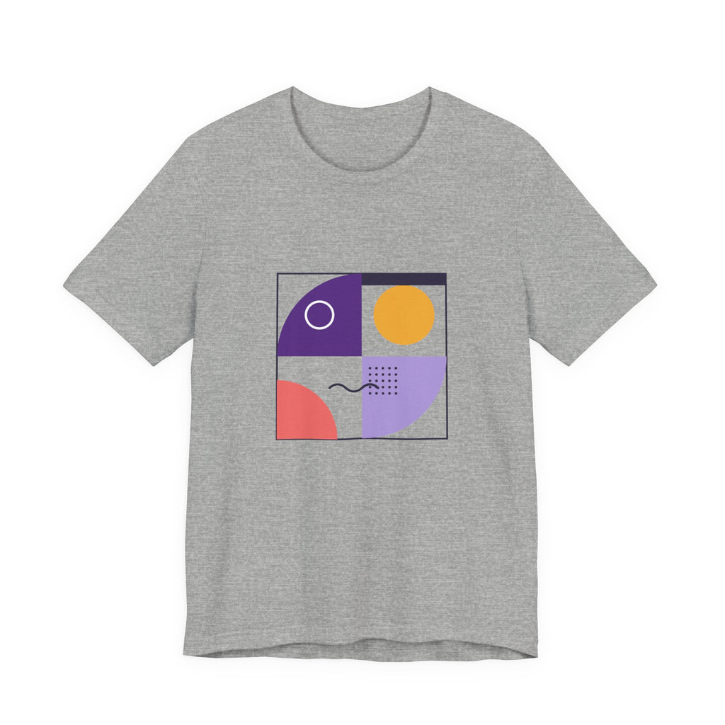 Modern Geometric Art Tee — Bauhaus Inspired Purple Abstract Shapes T-Shirt