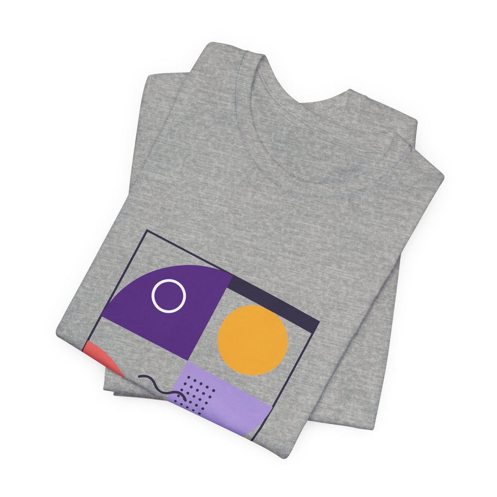 Modern Geometric Art Tee — Bauhaus Inspired Purple Abstract Shapes T-Shirt