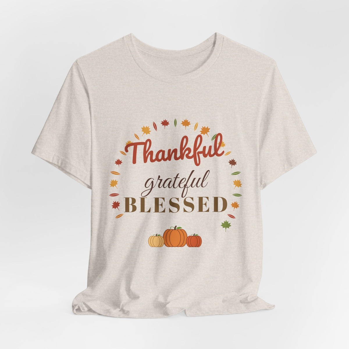 Thankful Grateful Blessed Tee — Fall Leaves & Pumpkin Thanksgiving T-Shirt