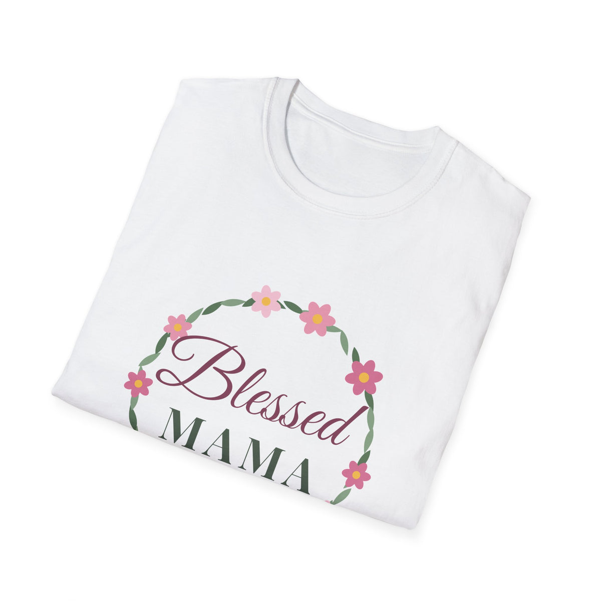 Blessed Mama Floral Wreath Tee — Christian Mom T-Shirt, Mother's Day Gift